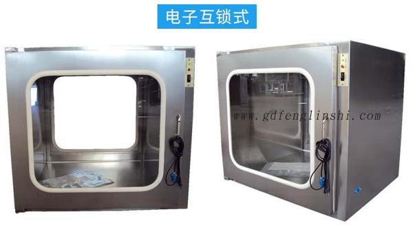 電子互鎖傳遞窗內(nèi)部采用集成電路，電磁鎖， 控制面板，指示燈等實(shí)現(xiàn)連鎖